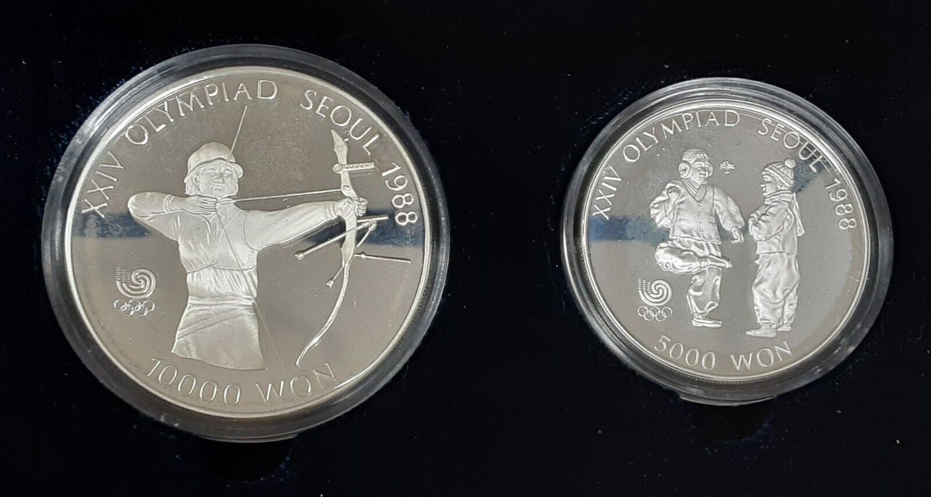 1987 South Korea Silver Proof 2 Coin Set - Commemorating 1988 Olympic Games