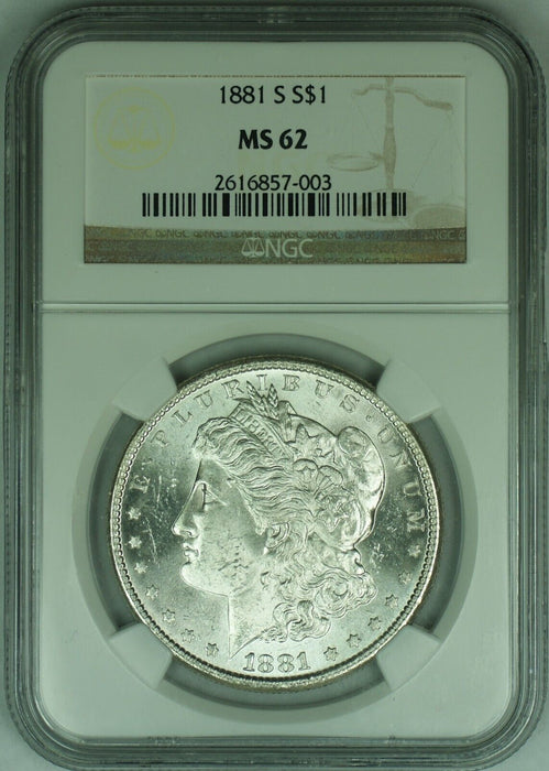 1881-S Morgan Silver $1 Dollar Coin NGC MS 62+ (JG) A