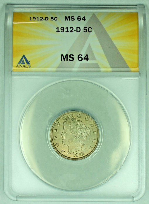 1912-D Liberty V Nickel .5C Toned ANACS MS 64