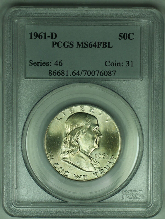 1961-D Franklin Half Dollar .50C PCGS MS 64 FBL (18) A