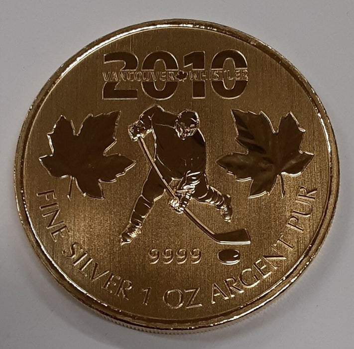2010 Canada $5 Gold Plated Silver Coin- Hockey -2010 Vancouver Gem in Capsule