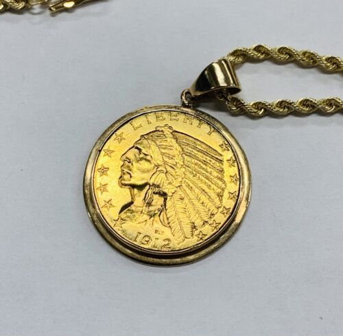 1912 $5 Indian Head Gold Coin-14 KT Necklace/Pendant 24” Length-20 Grams