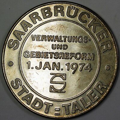 1974 Gem Proof Saarbrucker Stadt German Taler Silver Medal Nicely Toned