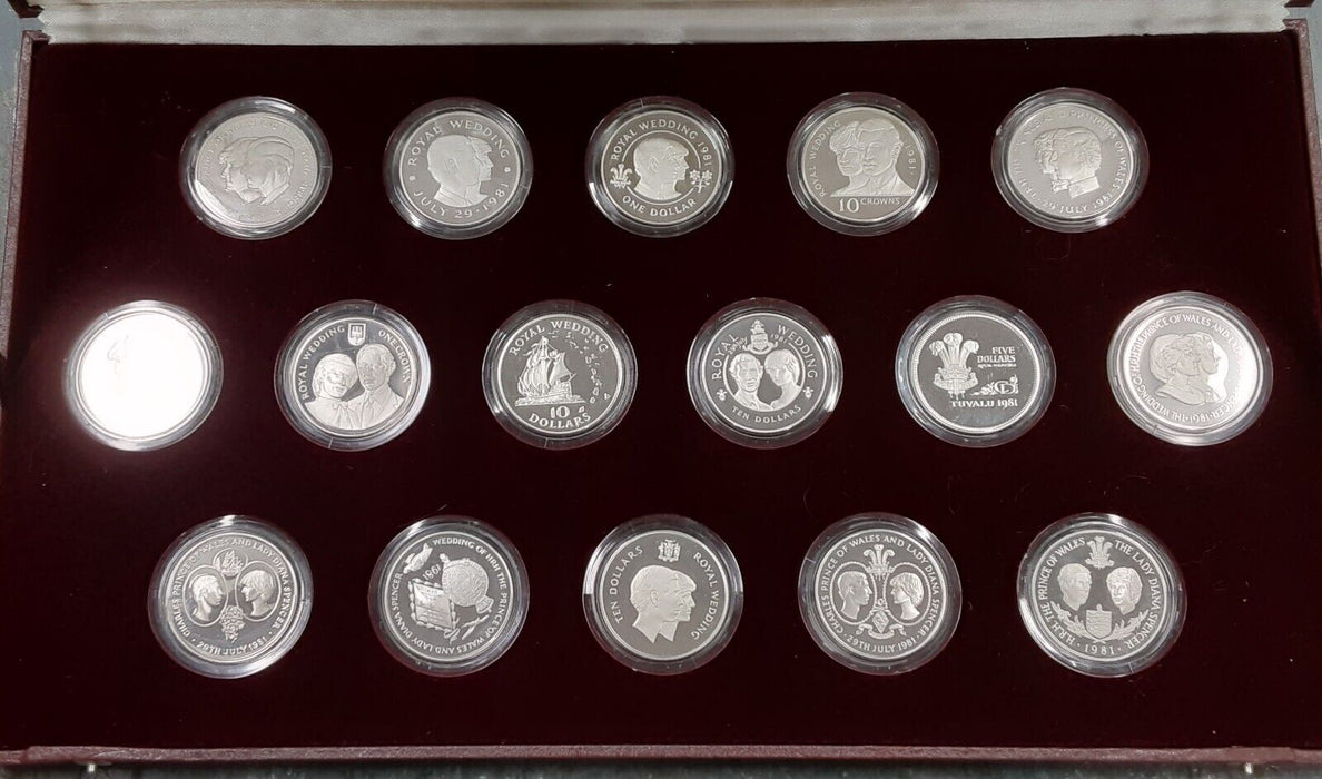1981 Royal Marriage 16 Sterling Silver Proof Coin Commemorative Set In Case