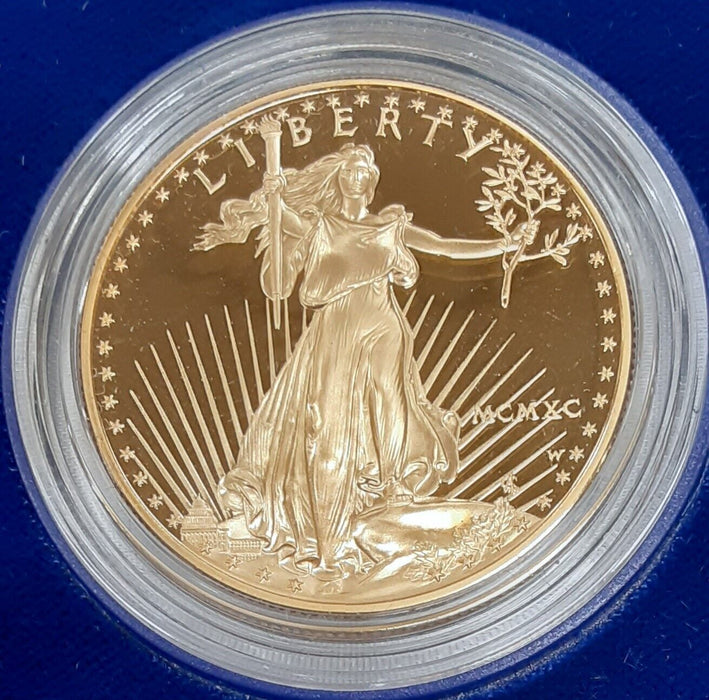 1990-W Proof 1 Oz American Gold Eagle $50 Coin w/Box & COA