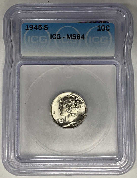 1945-S Mercury Dime 10c Coin ICG MS 64 (13) A