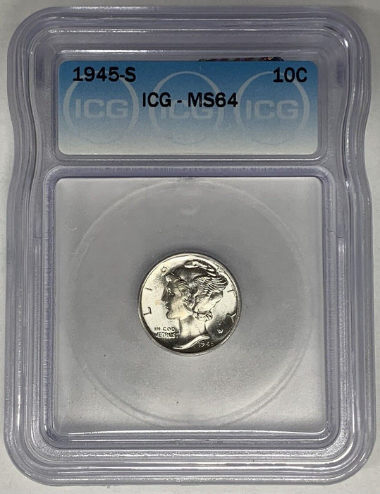 1945-S Mercury Dime 10c Coin ICG MS 64 (13) i