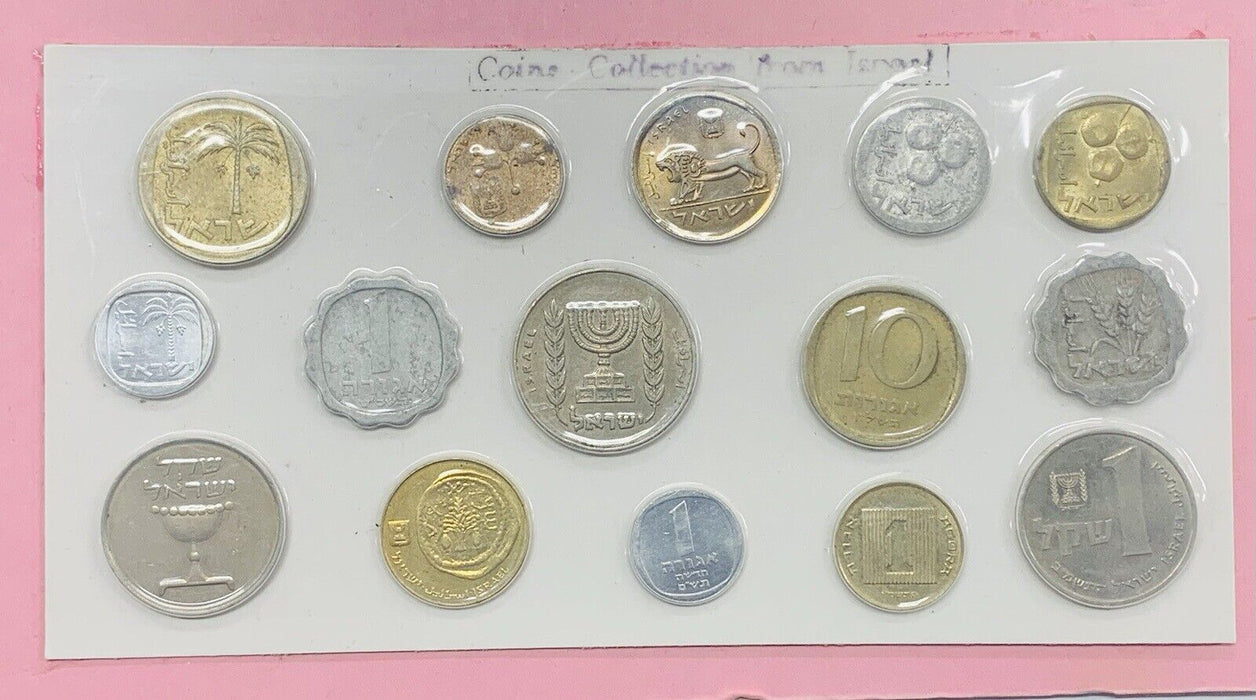 Israel Coin Collection Lot of 15 Coins and $5 Einstein Note-On Display Card