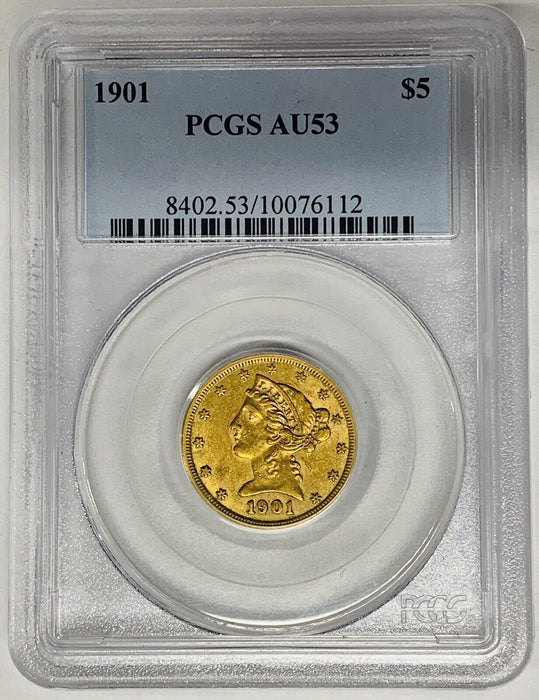 1901 Liberty Head Half Eagle Gold Coin PCGS AU 53