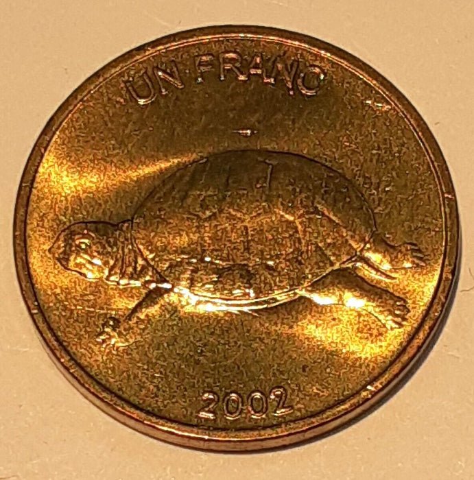 2002 Republic of Congo 1 Franc Brass Coin (Turtle) BU Roll of 30