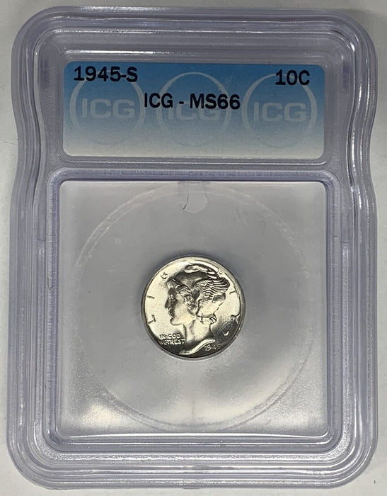 1945-S Mercury Dime 10c Coin ICG MS 66 (18) F