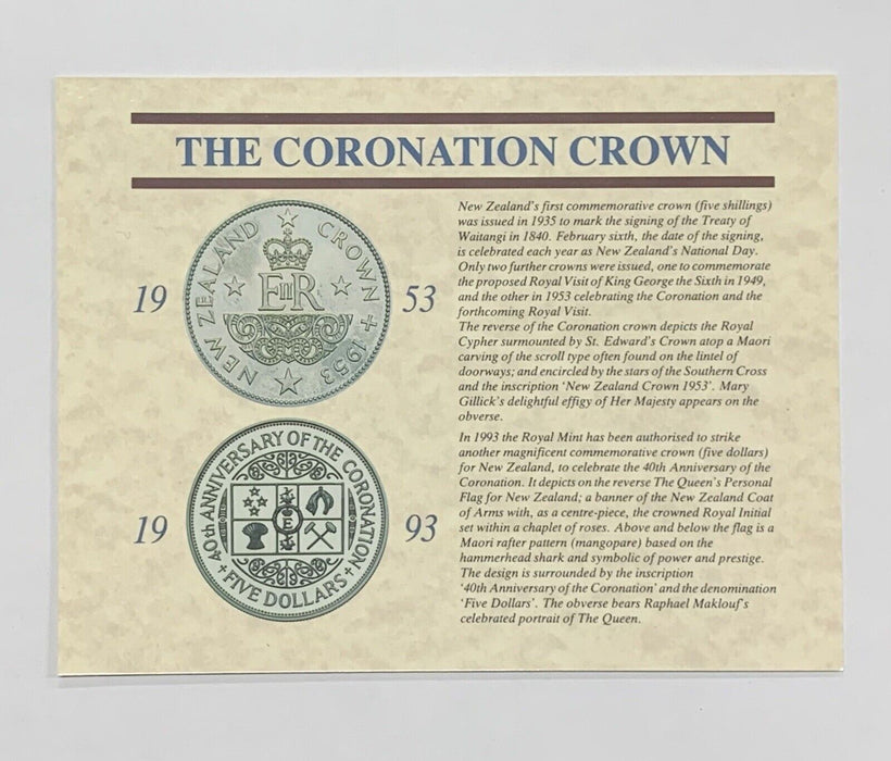 1993 New Zealand $5 Dollar Coin-40th Anniversary of The Coronation-With COA