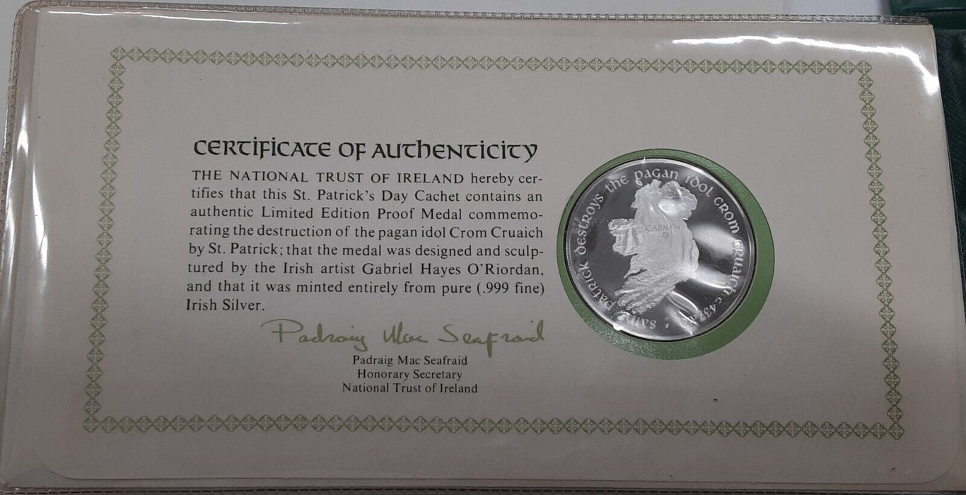 1974 St. Patrick's Day Proof .925 Silver Medal & Cachet in Franklin Mint Folder