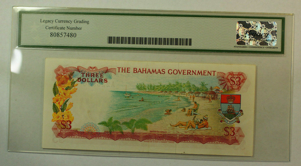 1965 Bahamas Government $3 Three Dollar Currency Legacy VF-35