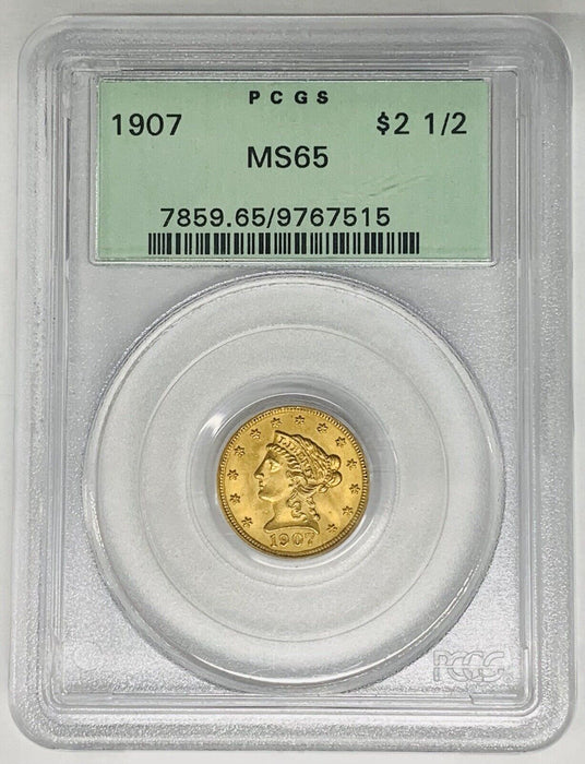 1907 $2.50 Liberty Head Quarter Eagle Gold Coin PCGS MS 65 OGH (F)