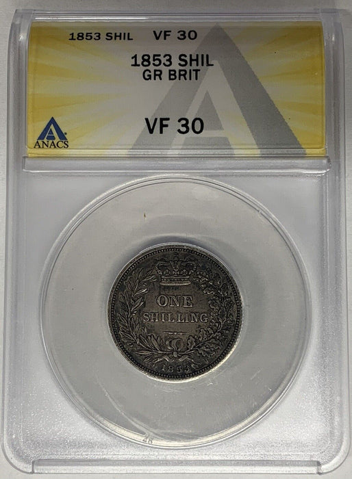 1853 Great Britain Shilling ANACS VF 30