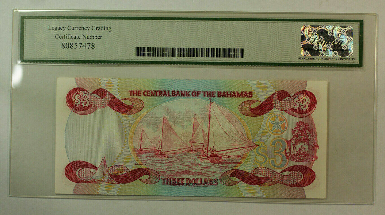 1984 Bahamas Central Bank $3 Three Dollar Currency Legacy  55 PPQ