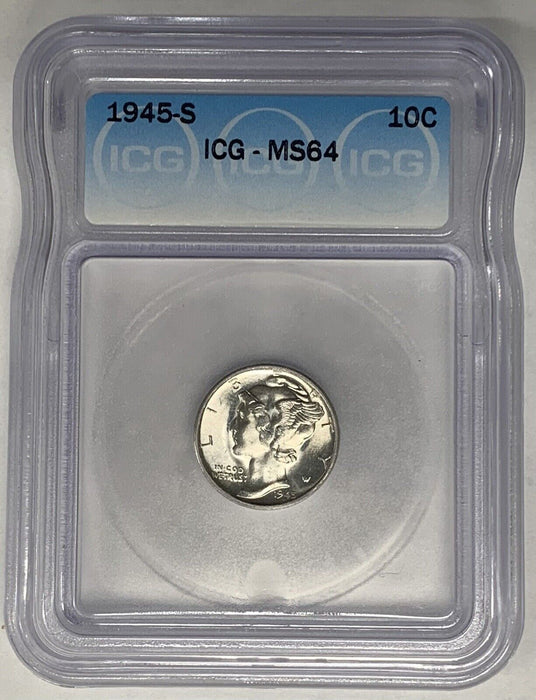 1945-S Mercury Dime 10c Coin ICG MS 64 (13) J