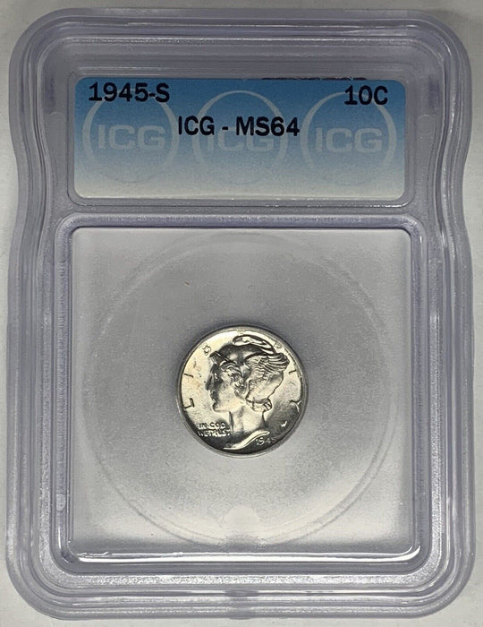 1945-S Mercury Dime 10c Coin ICG MS 64 (18) F