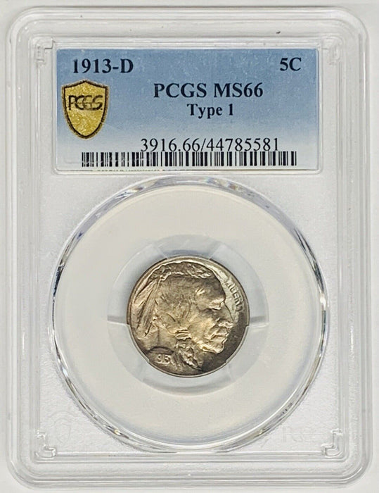 1913-D Type 1 Buffalo Nickel 5c Coin PCGS MS 66 (3)