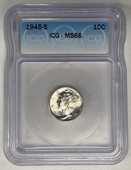 1945-S Mercury Dime 10c Coin ICG MS 66 (13) A