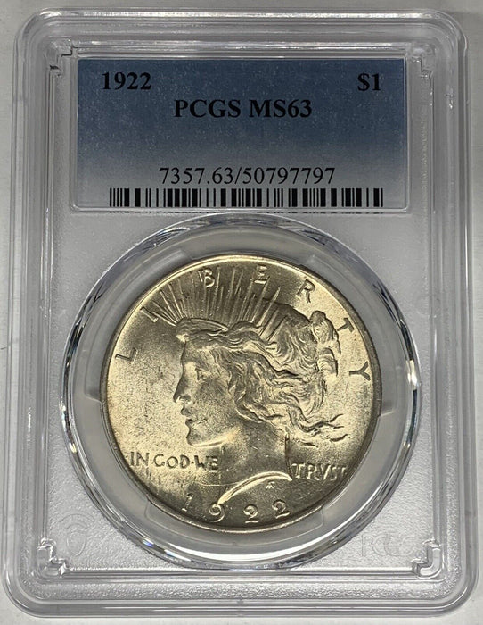 1922 Peace Silver Dollar Coin PCGS MS 63 (11) E