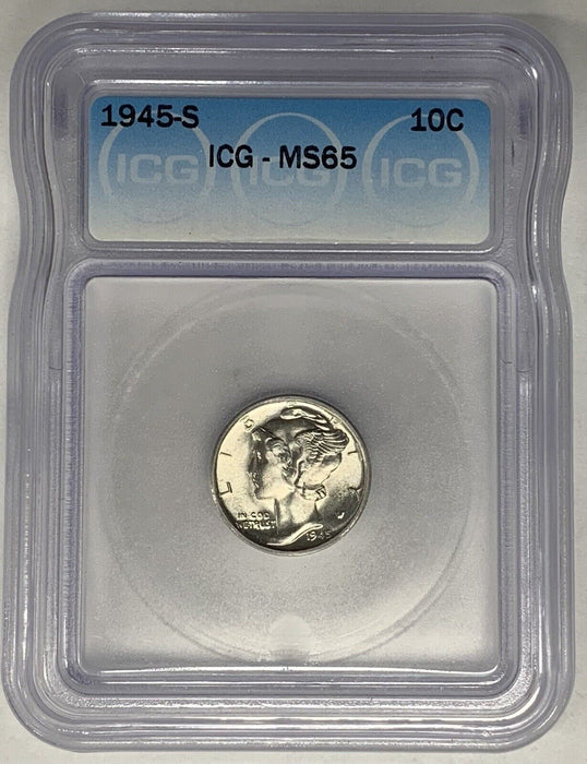 1945-S Mercury Dime 10c Coin ICG MS 65 (13) A