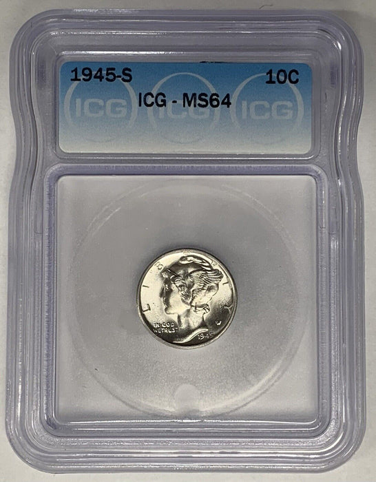 1945-S Mercury Dime 10c Coin ICG MS 64 (13) B