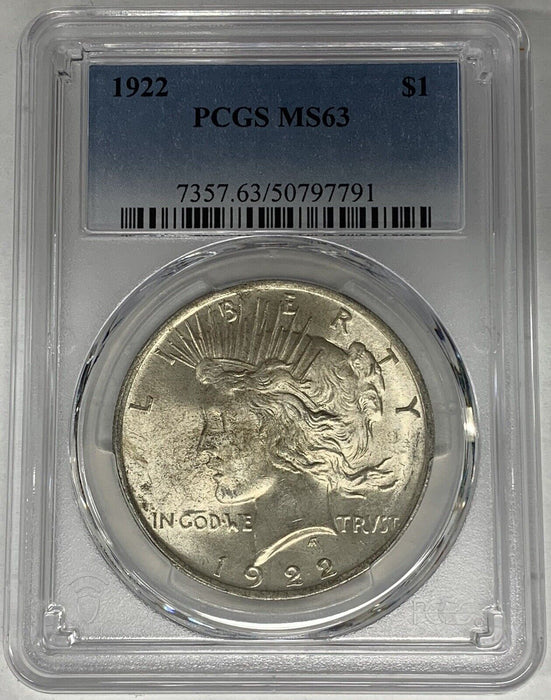 1922 Peace Silver Dollar Coin PCGS MS 63 (11) N