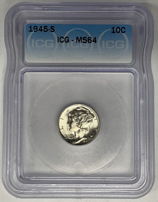 1945-S Mercury Dime 10c Coin ICG MS 64 (13) C