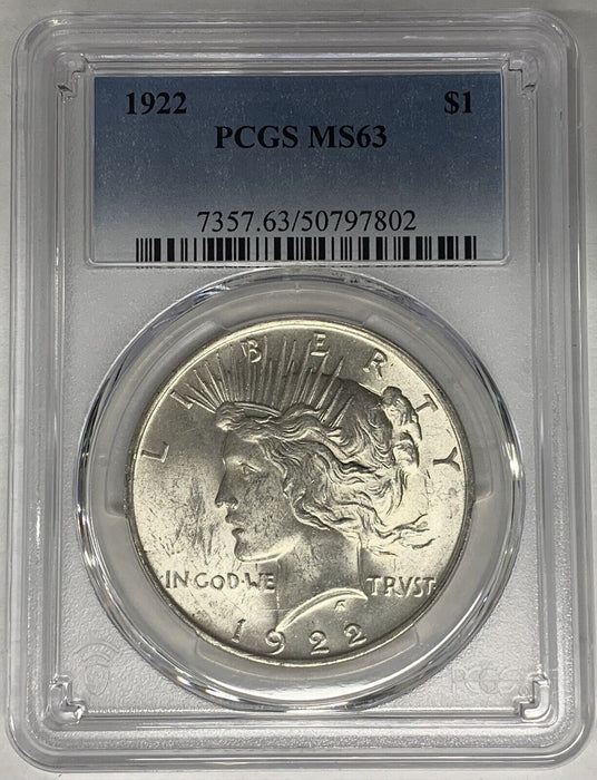 1922 Peace Silver Dollar Coin PCGS MS 63 (11) J