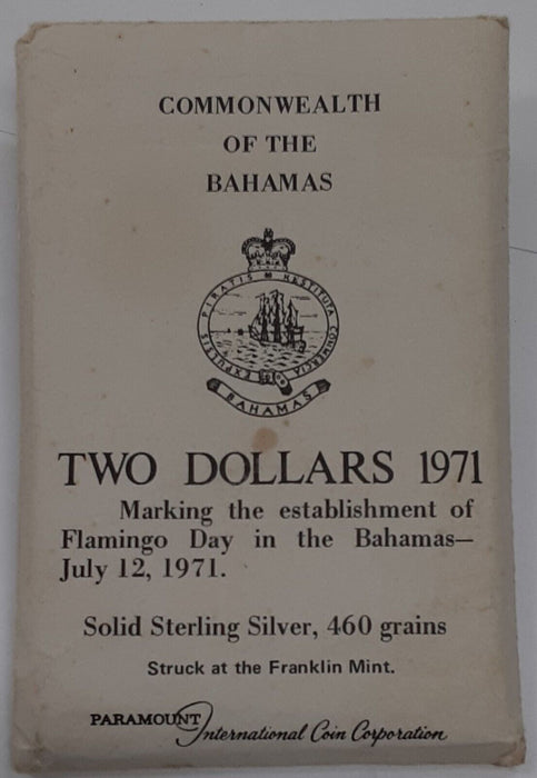 1971 Bahamas $2 Sterling Silver Coin - Flamingos  BU