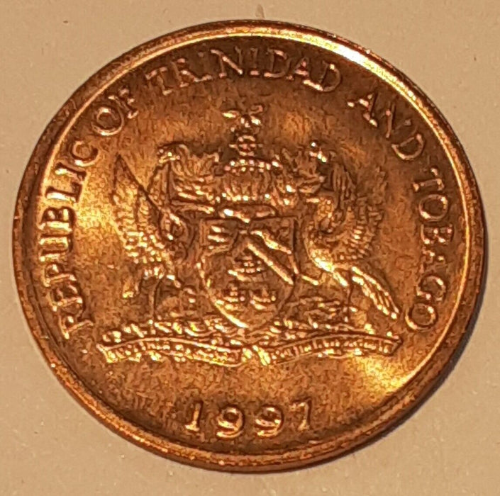 1997 Trinidad & Tobago 1 Cent Coin - Hummingbird BU Roll of 50 Coins