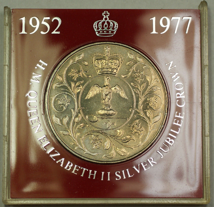 1977 Queen Elizabeth II Silver Jubilee Crown with Decorative Red Plastic Case