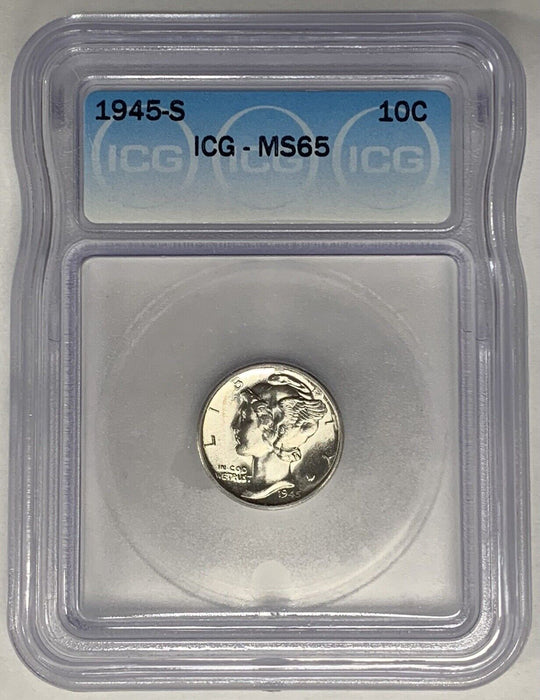 1945-S Mercury Dime 10c Coin ICG MS 65 (13) B