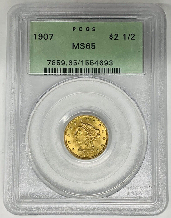 1907 $2.50 Liberty Head Quarter Eagle Gold Coin PCGS MS 65 OGH (G)