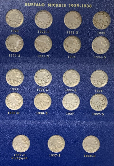 1913-1938 Buffalo Nickel Collection Complete Set-In Whitman Album (1937-D 3 Leg)