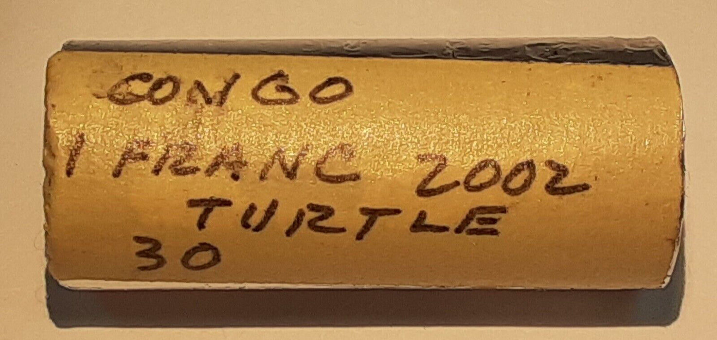 2002 Republic of Congo 1 Franc Brass Coin (Turtle) BU Roll of 30