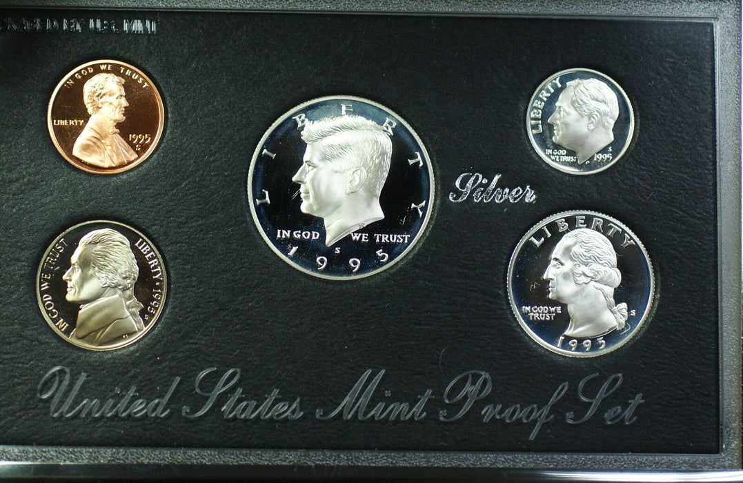 1995-S U.S. Mint Complete SILVER Premier Proof Set 5 Gem Coins with Box - NO COA
