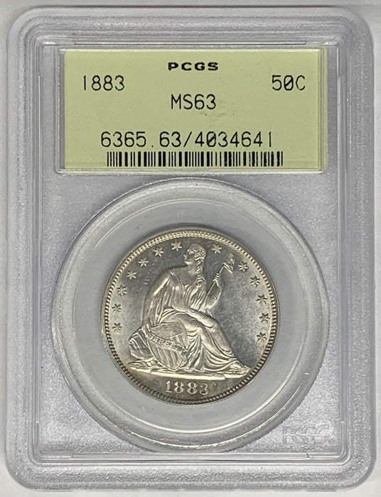 1883 Seated Liberty Half Dollar 50c Coin PCGS MS 63 OGH