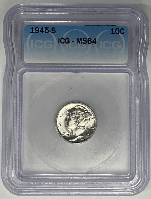 1945-S Mercury Dime 10c Coin ICG MS 64 (18) J