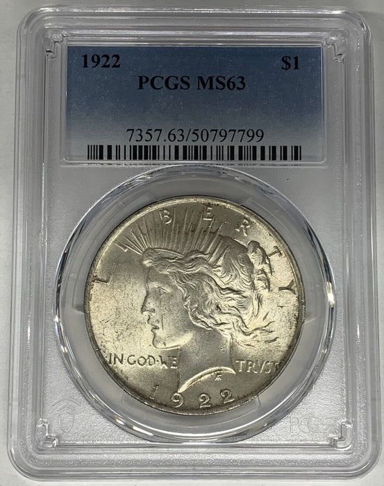 1922 Peace Silver Dollar Coin PCGS MS 63 (11) C