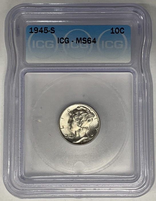 1945-S Mercury Dime 10c Coin ICG MS 64 (13) D