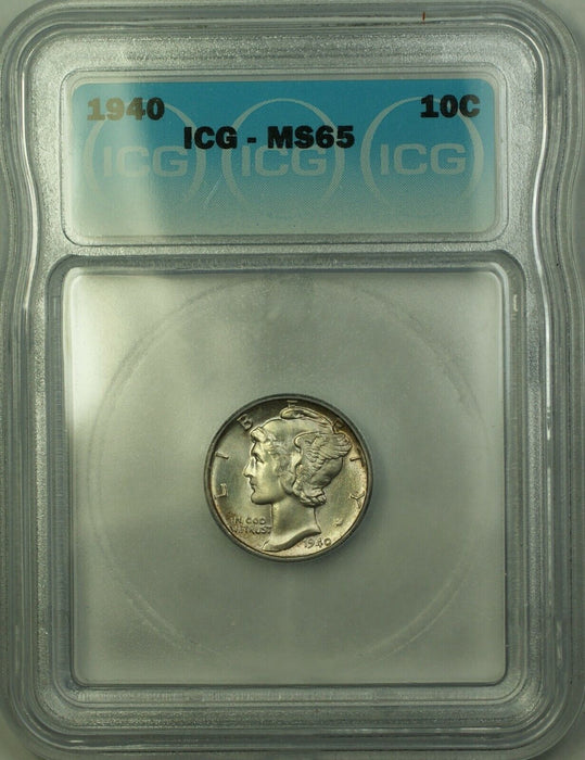 1940 Silver Mercury Dime 10c ICG MS-65 Toned Gem BU (Better Coin) (A)
