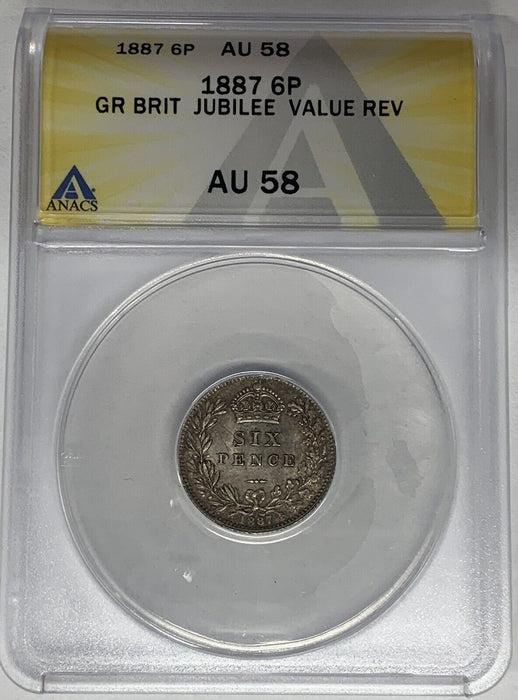 1887 Great Britain 6 Pence ANACS AU 58