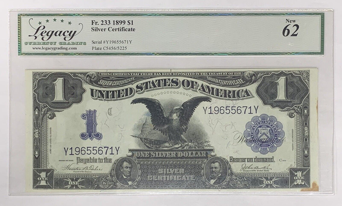 1899 $1 Silver Certificate Black Eagle FR 233 Legacy MS/NEW 62 W/Comments