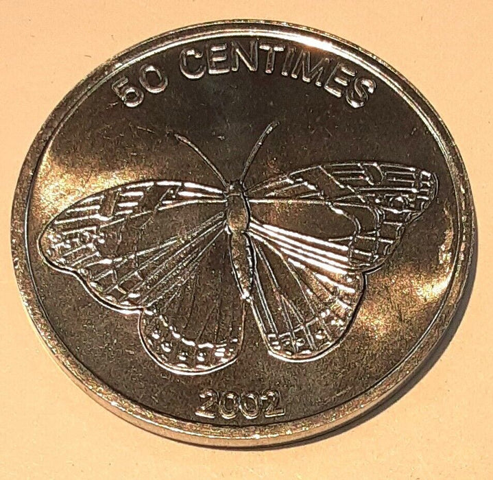 2002 Republic of Congo 50 Centimes Aluminum Coin (Butterfly) BU Roll of 30