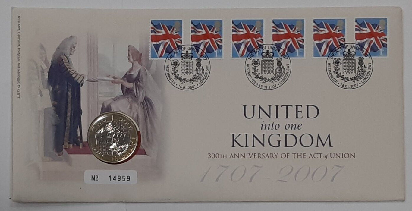 2007 United Kingdom 300th Ann. Act of Union 2 Pounds Coin in FDC w/COA