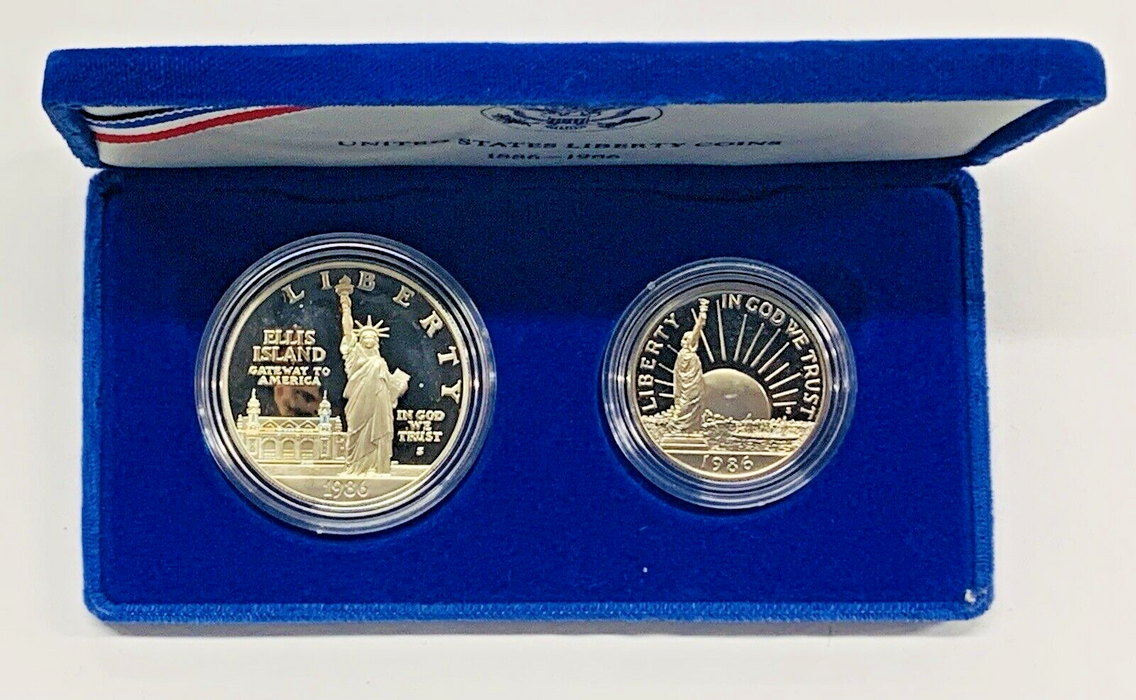 1986 Proof Statue of Liberty $1 Dollar & Half Dollar 2 Coin Set-Velvet Box Only