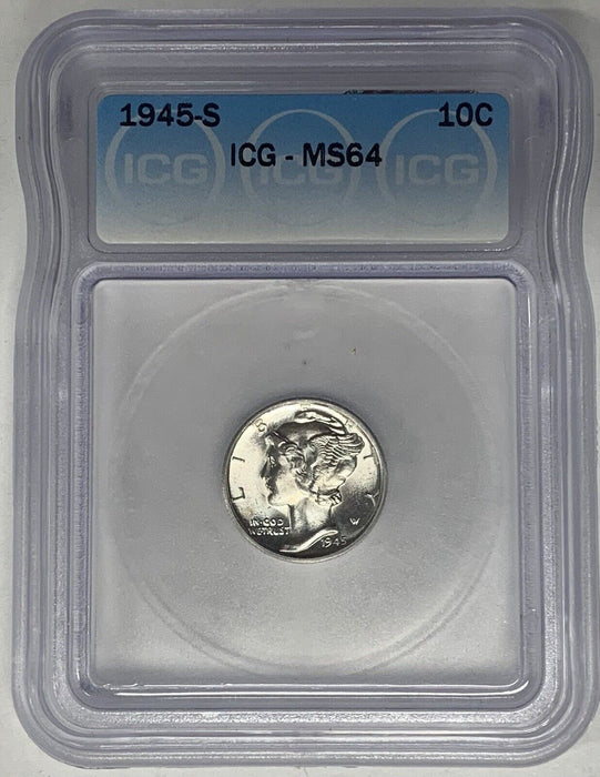 1945-S Mercury Dime 10c Coin ICG MS 64 (18) i